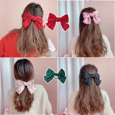 French Retro Hair Clip Oversized Bow Headdress Temperament Satin Spring Clip Sweet Hair Ring Hair