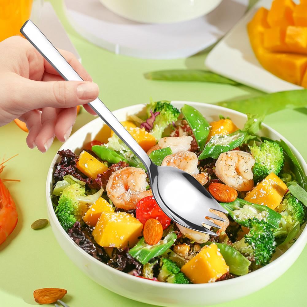 5Pcs Spork Stainless Steel Camping Tableware Long Handle Spoon Fork Silverware for Dessert Ice Cream Salad