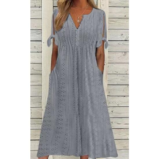 

Wish Fashion Casual Loose High Waist Embroidered Solid Color Dress Tide S серый