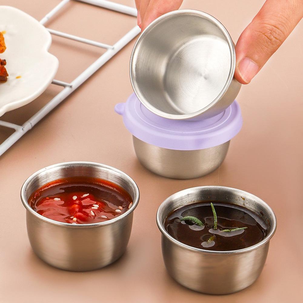 2Pcs 40ML Stainless Steel Salad Dressing Container - Leakproof Lidded Sauce Cups, Portable Dipping Dishes for Sauces