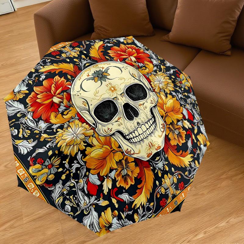 1PC Skull Flowers Umbrella-8-Rib Reinforced Portable Folding Travel Suitable for All Seasons Outdoor Daily Use Is an Ideal Choice  -K0353