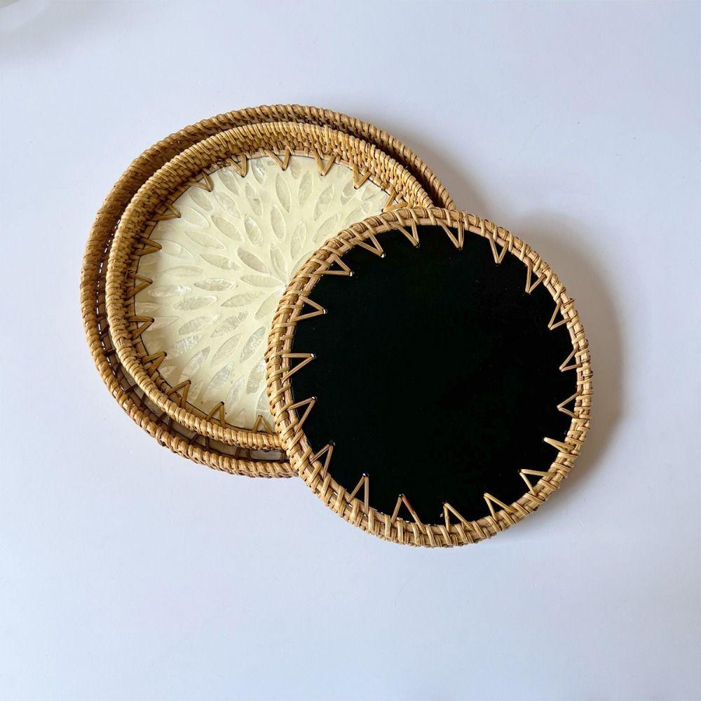 Handmade Rattan Serving Tray Home Decor Boho Table Tray Creative Gift Table Centerpiece