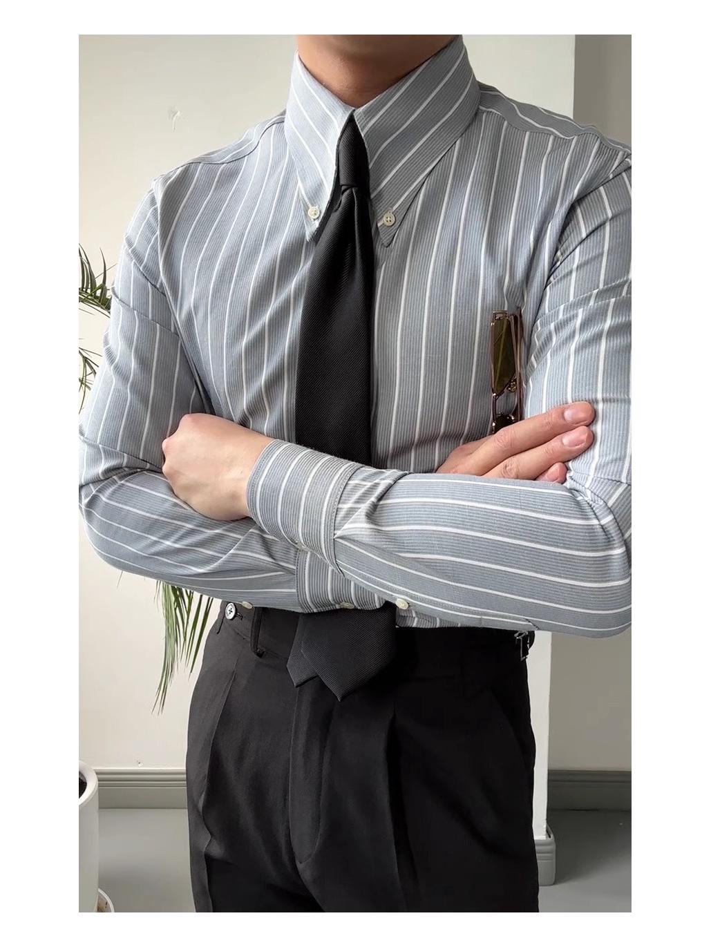 

Ruishen Apparel Итальянская рубашка в стиле ретро зеленая в полоску с длинным рукавом и длинным остроконечным воротником L