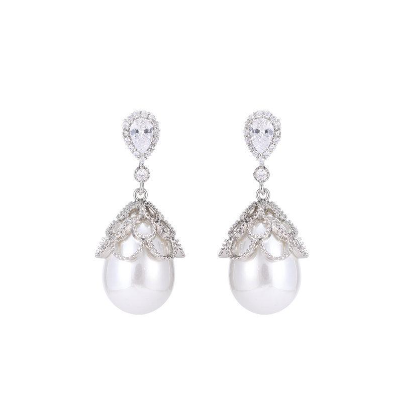 Light Luxury Lace Pearl Earrings Inlaid With Zircon Beads Earrings, Earrings, Female Pendant.