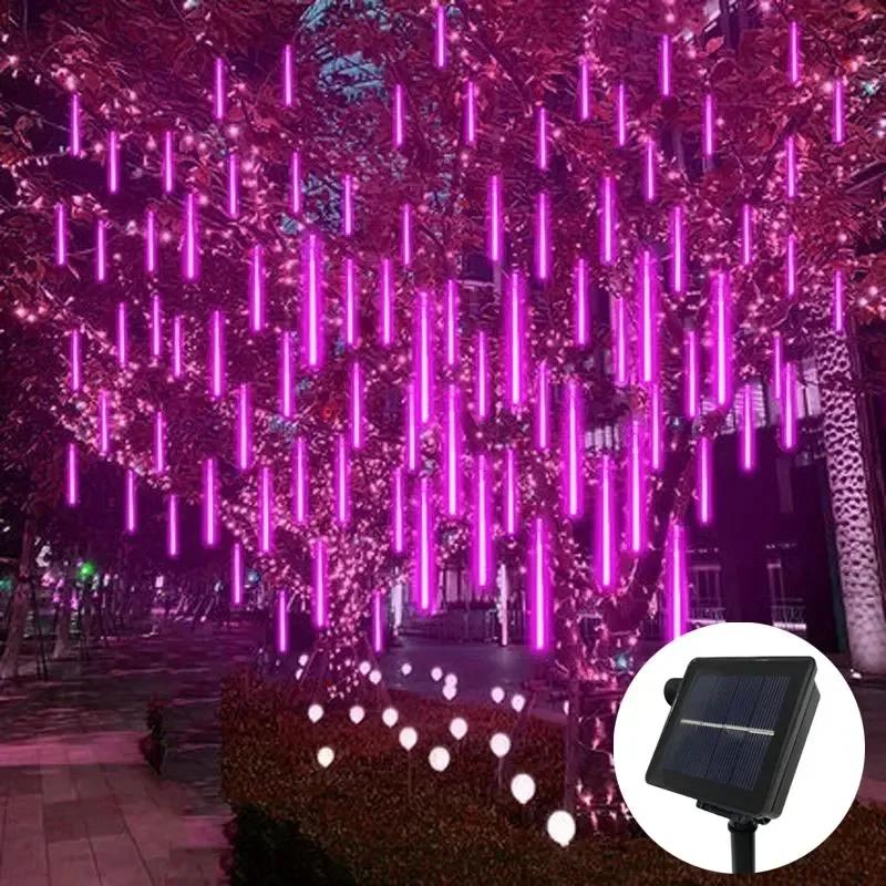 Solar Meteor Shower Rain String Lights 30/50CM Outdoor Waterproof LED Ambient Lighting for Tree Wedding Party Holiday Decoration