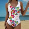 Sommer Sexy Künstlerischer Farbkontrast Stil Gedruckter Einteiler Badeanzug Schlanke Passform, Tiefes U-Rücken Design, Strand Pool Urlaub Auffälliger Mode Badeanzug