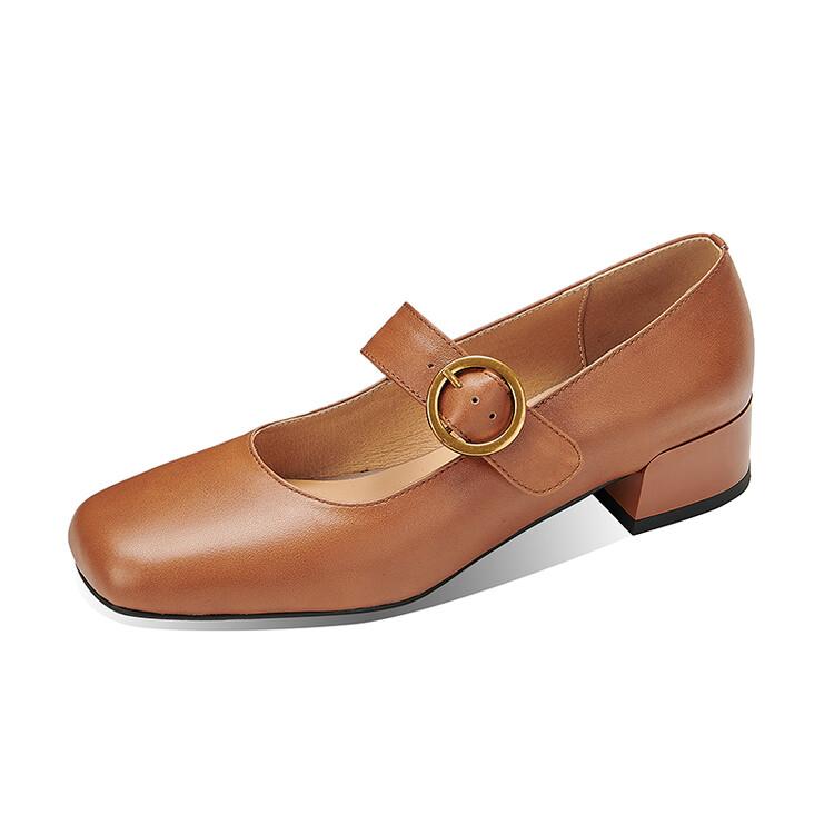 Fashion New Spring Autumn Genuine Leather Women Shoes Fashion Square Toe Shoes for Women Mary Jane Shoes Zapatos Mujer Women Pumps