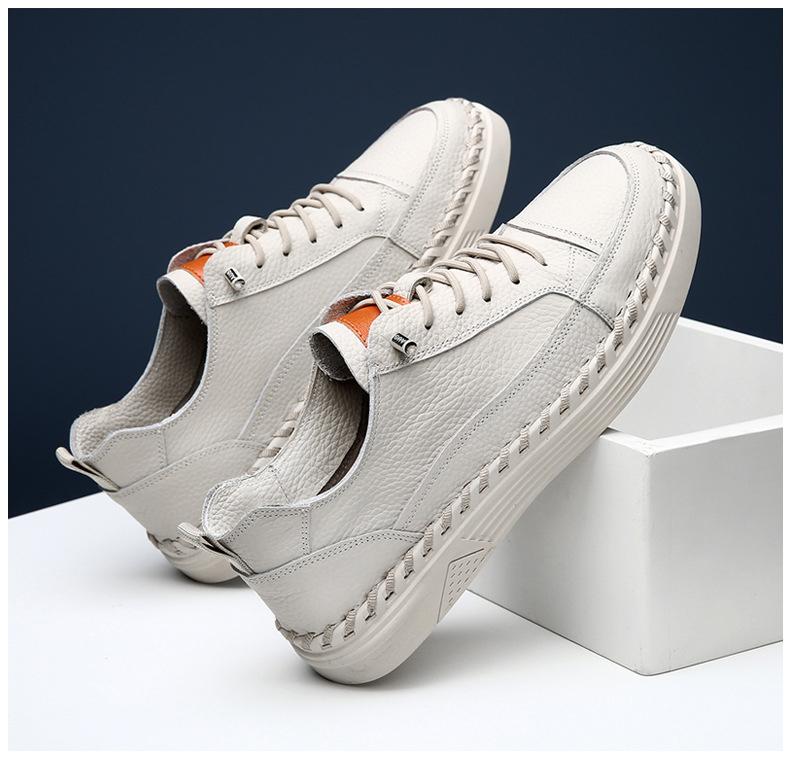 New Shoes for Men Genuine Leather Casual Shoes Fashion Flat Skateboard Shoes Concise Slip-on Sneaker