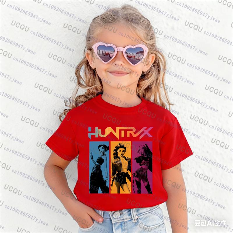 T-shirt a maniche corte Kpop Demon Hunters Genitore Figlio T-shirt Kpop Demon Hunters Carina Moda Casual Harajuku Cotone T-shirt per Bambini