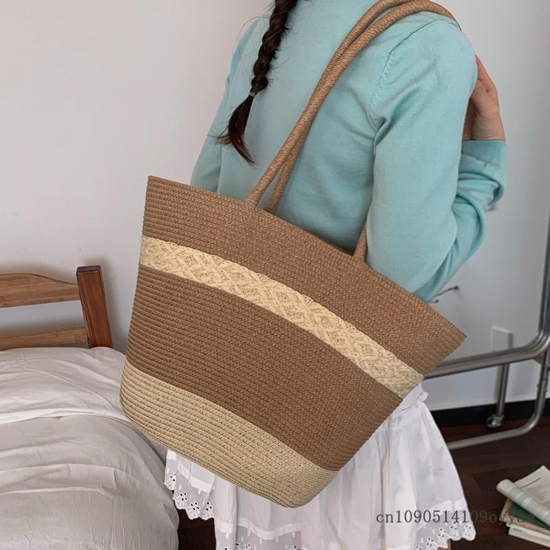 New Beach Straw Woven Shoulder Bags Versatile Simple Straw Woven Bags Large Capacity Tote Bags Women's Beach Vacation Beach Bags