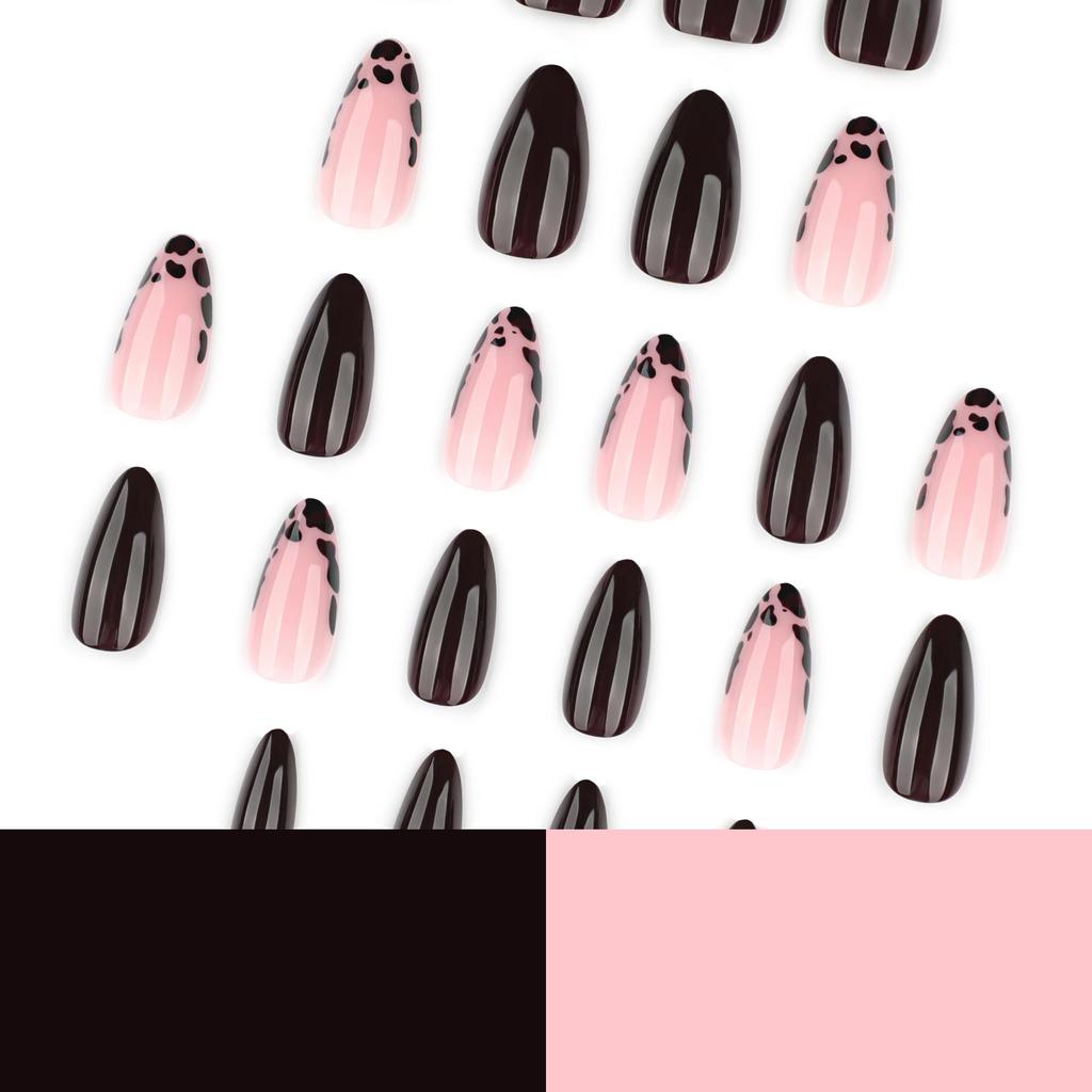 Autumn Winter Wearable French Leopard Print Short Almond Nail Tips
