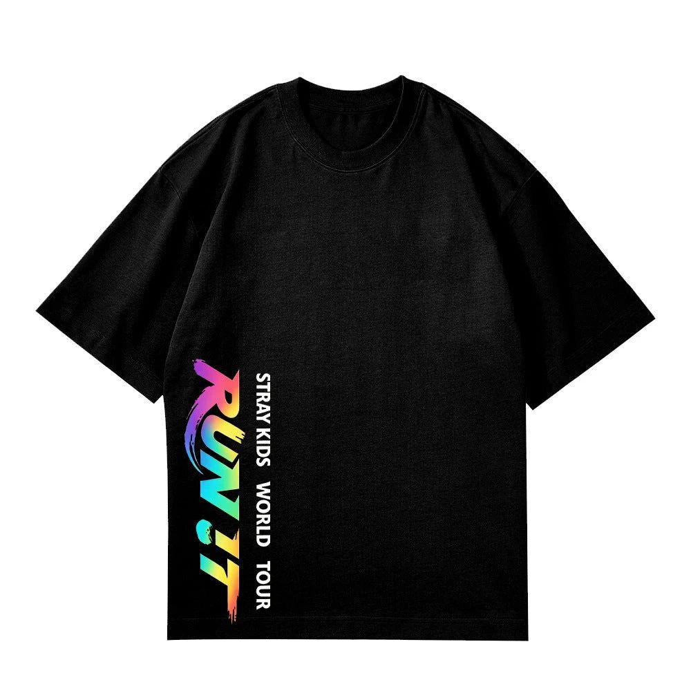 SKZ Kpop Stray Kids Welttournee Run It 2026 Grafik T-Shirt Herren Damen Y2k Oversized Streetwear T-Shirt Lässiges T-Shirt