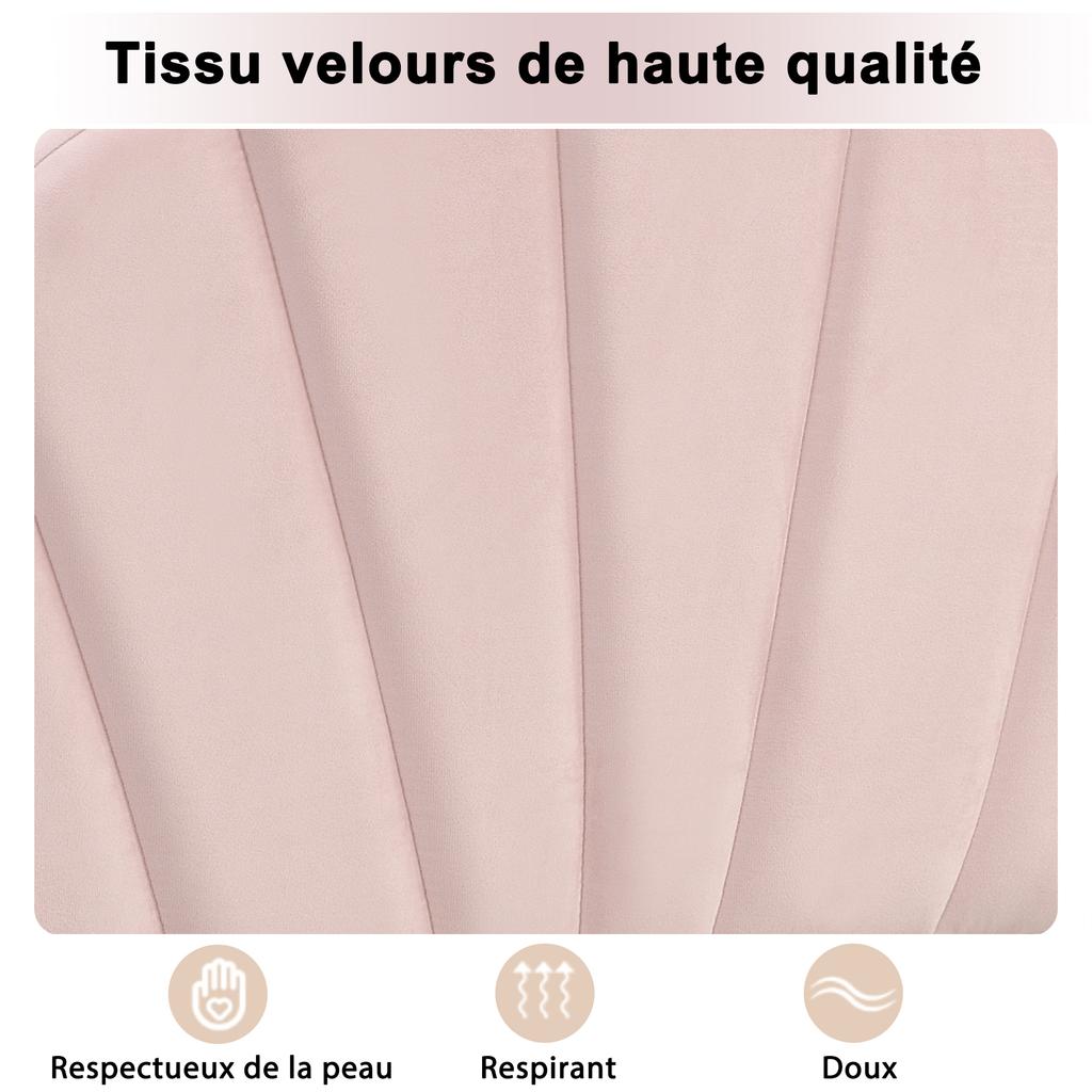 Velvet, upholstered bed, 140*190 cm, double bed, shell-shaped bed with gold iron legs, height-adjustable headboard, wooden slatted base, pink