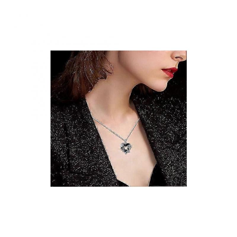 Schädel Halskette Sterling Silber Rose, Gothic Anhänger Herz Halskette, Schwarze Österreichische Kristall Halskette, Halloween Halskette Schmuck