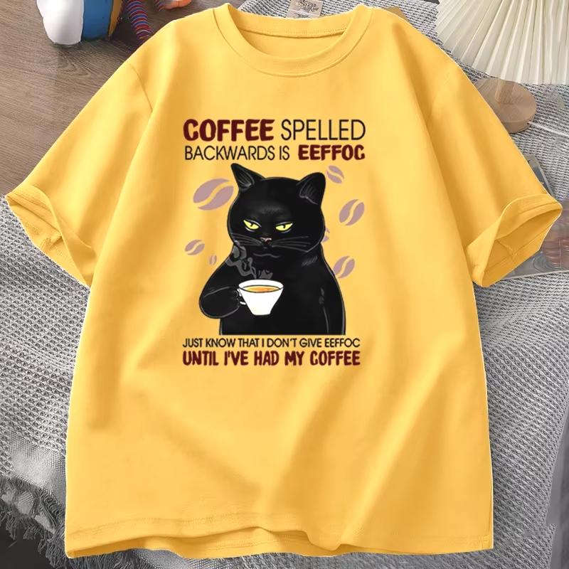 

Unisex Coffee Spelled Backwards Cat Graphic TShirt Funny Cute Oversized Short Sleeve Crewneck Summer Daily Wear Fashion Top 4XL