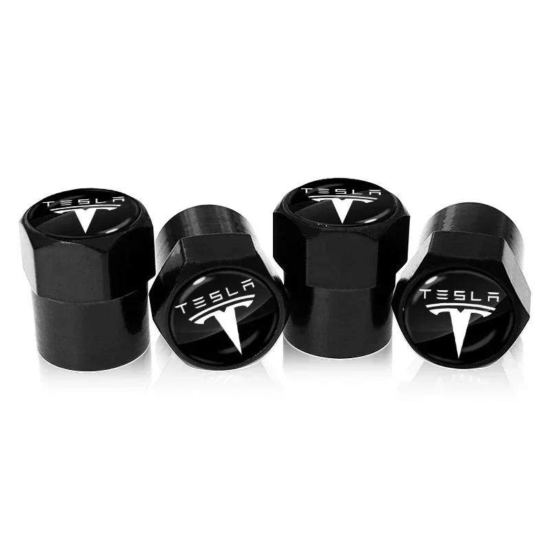 Car Sticker 2025 New Tesla 4Pcs Car Tire Valve Caps Emblem Metal Cap Case Car Styling Accessories for Tesla Model 3 2022 X S Cc3