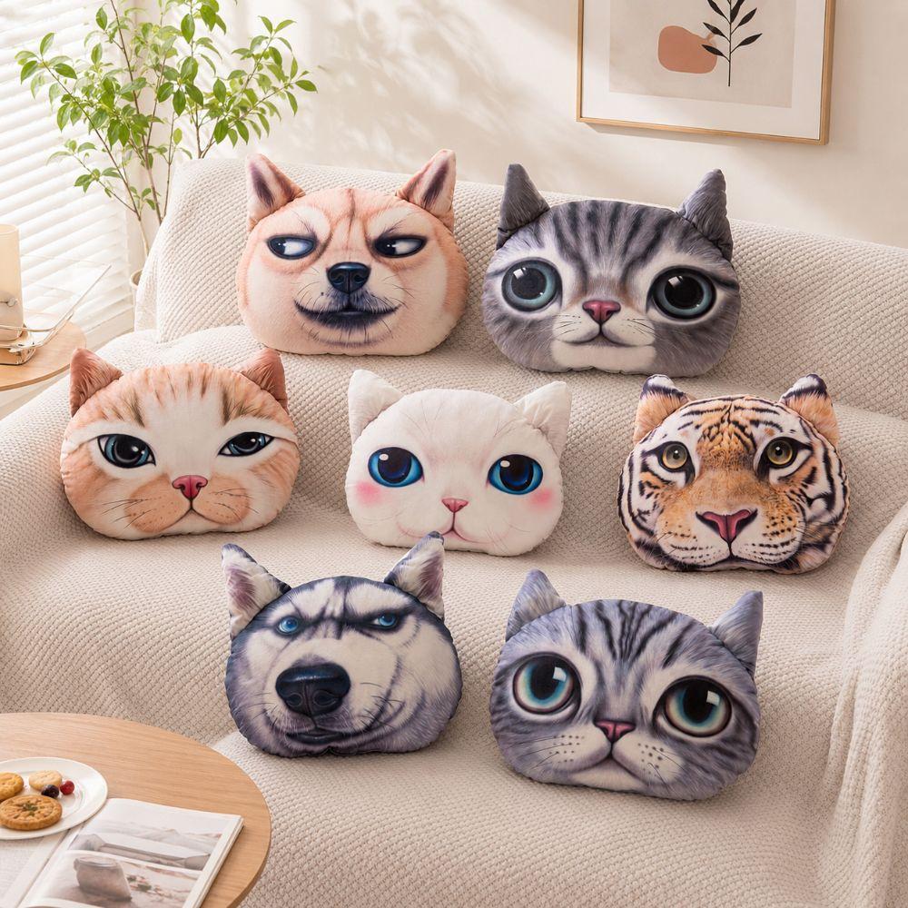 3D 40CM Cat Dog Head Pillow Cushion Realistic Car Seat Cushion  Multipurpose