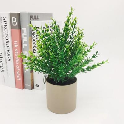 Creative Green Leaves Artificial Grass Bonsai with Flowerpot Ornament Potted Plant Photo Props Faux Flowerpotted Home Decoration