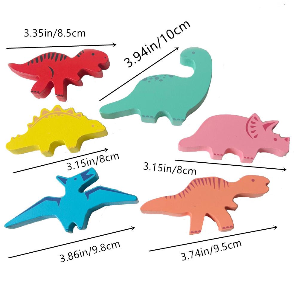 Dinosauri in Legno Blocchi da Costruzione Impilabili con 10 Carte Fronte-Retro, Riconoscimento di Colori e Forme per Bambini, Gioco di Impilamento