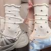 Floral Pattern Pile Socks Spring Summer Thin Flower Women Middle Tube Socks Solid Colors Mesh High Quality Breathable Stockings