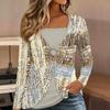 Tops for Women  Geometric Pattern Print Long Sleeve Fake Two‑Piece Top Fall Casual Slim Pullover Women's Long Sleeve Top