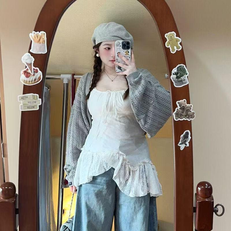 Plus Size Knit Cardigan & Lace Camisole Set - Slimming Chubby Girl Design for Spring & Autumn 4XL вязаного кардигана