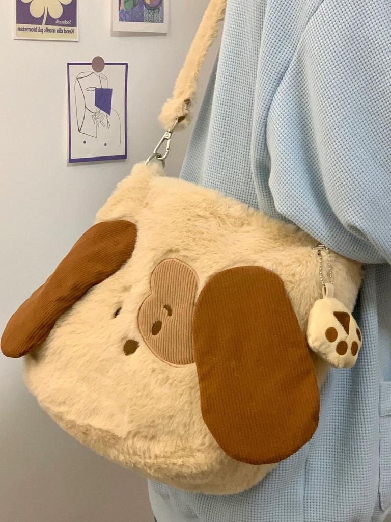 Cute puppy bag autumn and winter plush large capacity schoolgirl shoulder bag underarm bag commuter bag