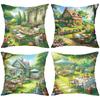 Enchanting Garden Scene Printed Cushion Covers Decor Accents Polyester Pillowcase, Sofa Decorative Cushion Cov Headboard Pillow