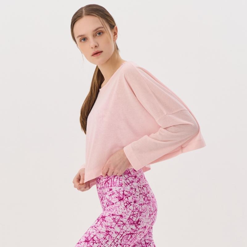 Huit Linen Slub Loose Fit Crop Long Sleeve Tee Htwtl4i03t