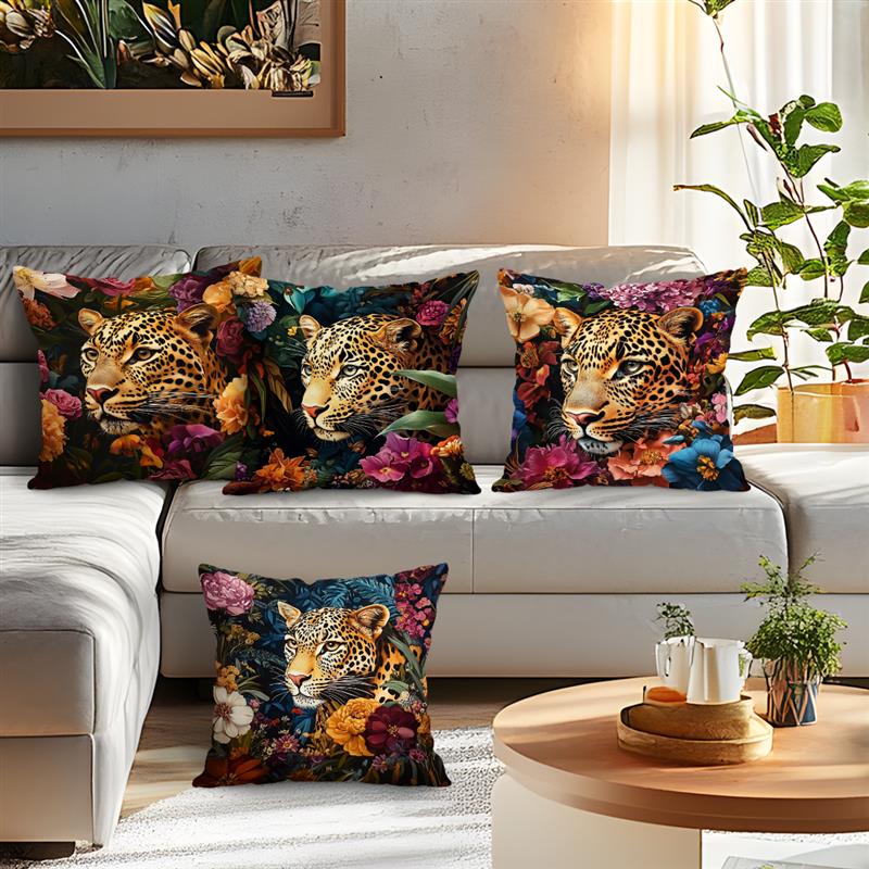 Home Decor Leopard & Floral Patterned Throw Pillow Covers Pattern Cushion Cover Suitable For Sofa Bedroom Car Pillow Cover