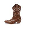Women's Boots New Thick Heel Embroidery Embroidered Western Boots Cowboy Boots Autumn and Winter European and American Simple Retro Fashion Boots