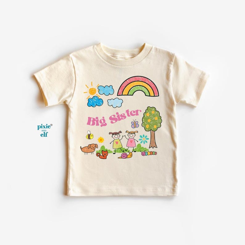 Big Sister shirt, Kids toddler childhood doodle shirt, pregnancy announcet shirt, promoted to big sister, sun rainbow kids tee 160