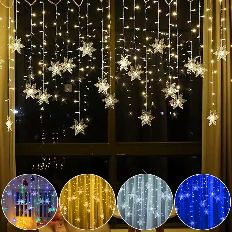 Weihnachten Schneeflocke LED Lichterketten Blinkende Lichterkette Vorhang Lichter Ausgefallene Urlaub Party Neujahr Dekoration