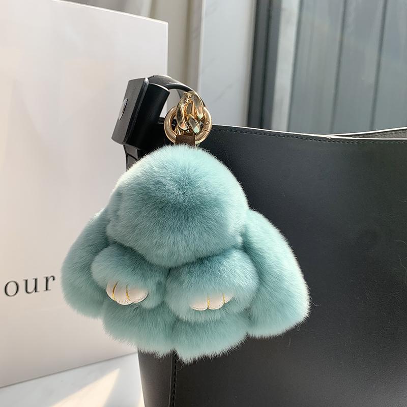 Mini Cute Real Rex Rabbit Fur Bunny Keychain Toy Doll Keyring Tote Bag Charm 10CM Fur Rabbit Keychain Car Bag Pendant