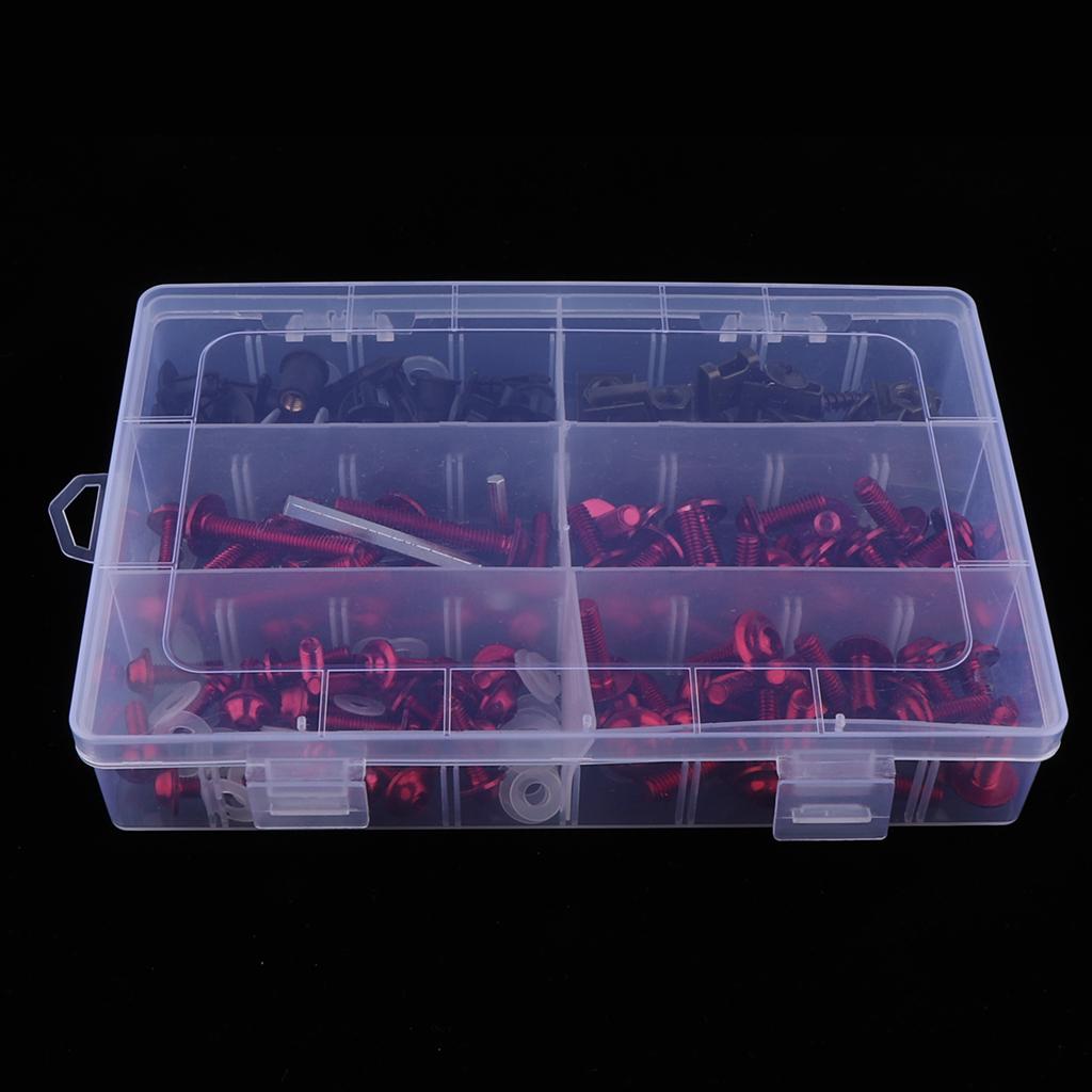173 Pieces Motorcycle Fairing Bolt Kit Bodywork Windscreen Fastener Clips Screws with Storage Box -