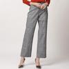 Anlom Women's Cotton Linen Plaid Wide-Leg Trousers