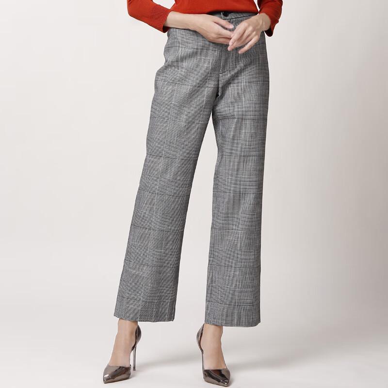 Anlom Women's Cotton Linen Plaid Wide-Leg Trousers