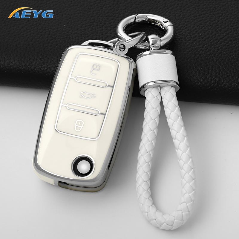 Tpu Car Flip Key Case Fob Keychain Suit For Volkswagen Vw Polo Golf Passat Tiguan Beetle Caddy Eos Skoda Octavia Seat Leon Altea