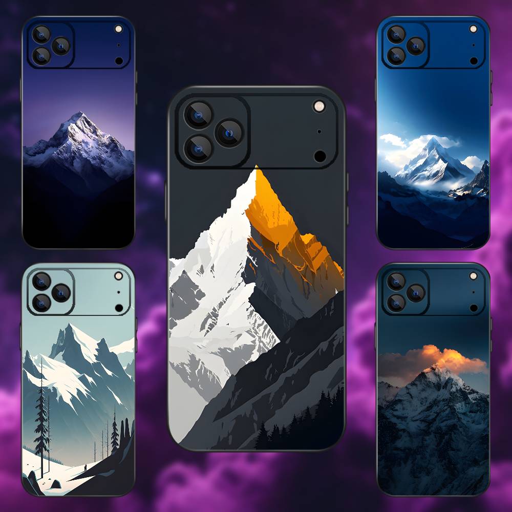 Snow Mountain Scenery Design Phone Case For iPhone 17,16,15,14,13,12,11,Pro Max,XSX,,XR,SE,Mini,8,7,Soft Silicone Black Cover