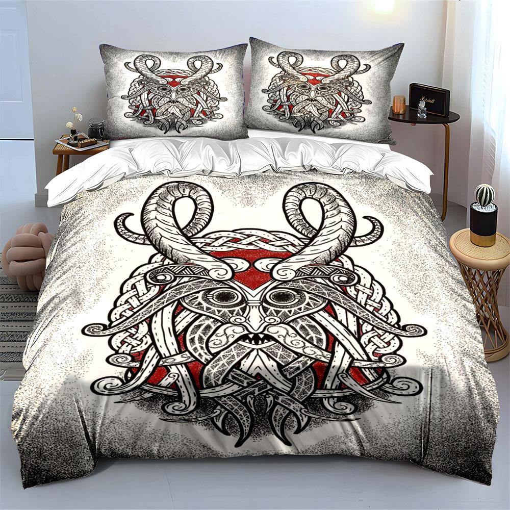 Horned Viking-inspired Face. Bedding Sets Duvet Cover Sets Duvet Covers Pillowcases(1 * Duvet Cover 2 * Pillowcases Without Duvet Insert)