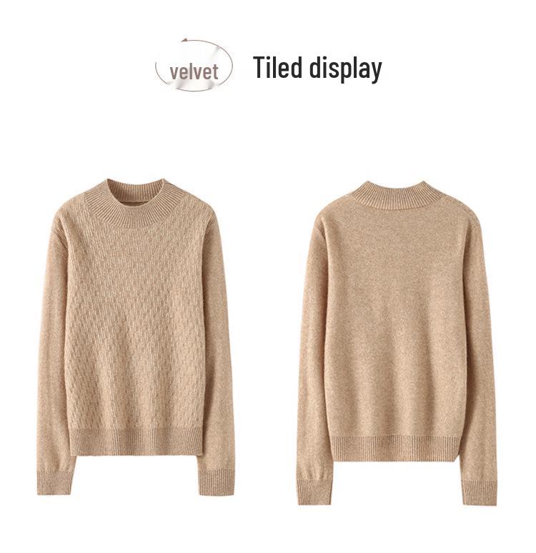 Women's Cashmere Half-High Collar Loose Knit Sweater - Autumn Winter Long Sleeve Pullover