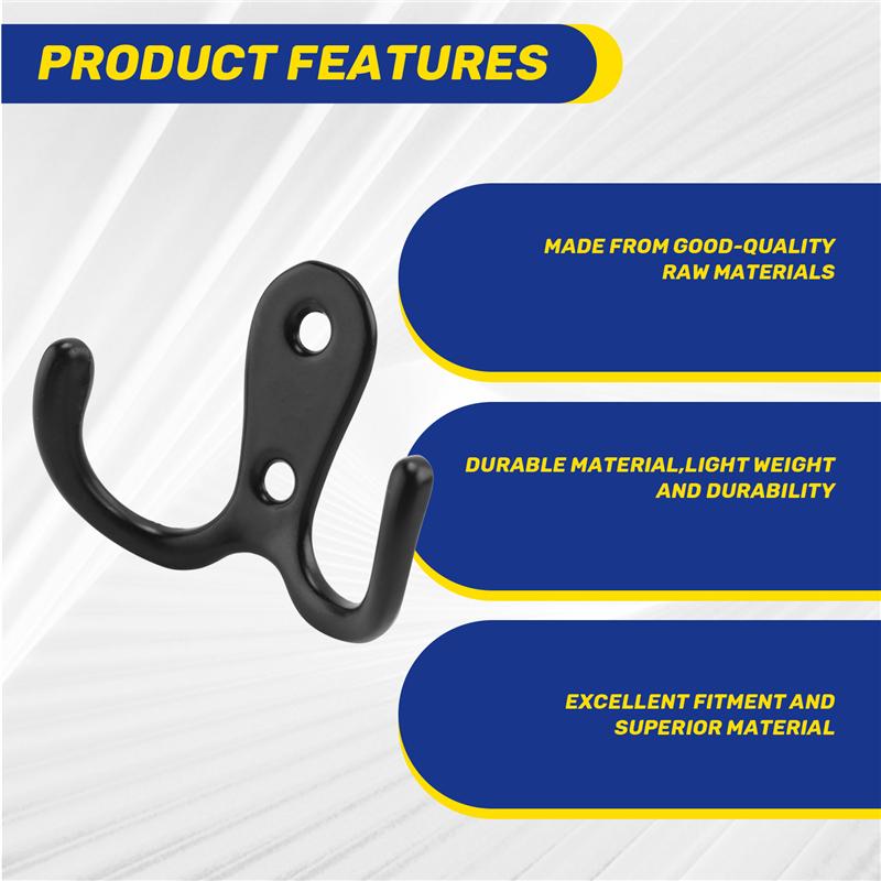 AD23-Double Prong Robe Hook With Screws, Dual Coat Hooks Wall Mounted Hanging Clothes For Bathroom Bedroom Door Wall