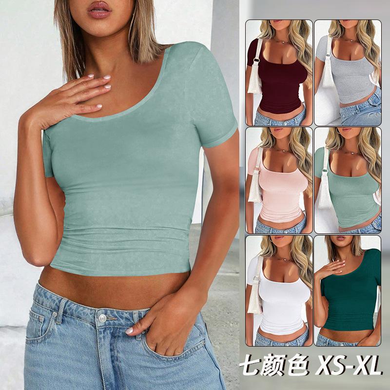 Summer Women's Sexy Hot Girl Short-sleeved Fashion Round Neck Slim-fit Umbilical T-shirt Short Top