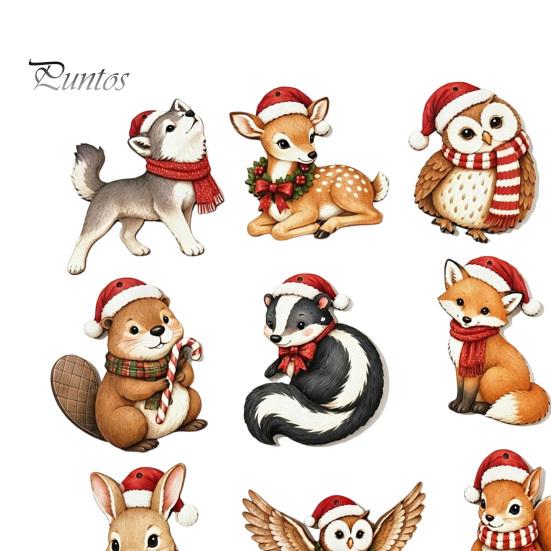 Wood Hanging Crafts for Christmas 12/24Pcs 2D Wooden Ornaments, Woodland Animal Decorations, Forest Durable Holiday Ornaments Creature Ornament Tree,