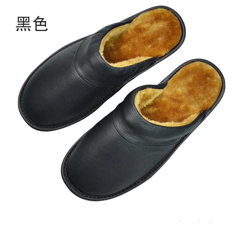 Luxury Cow Split Leather Men's Handmade Men Home Slippers Spring Slip on Soft Comfortable Black Brown Bedroom Indoor Flat Shoes