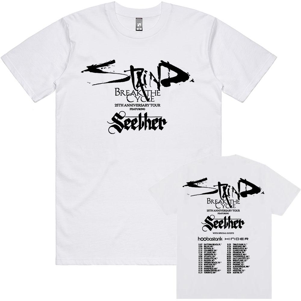 Staind Break The Cycle 25th Anniversary Tour 2026 Tshirt Seether Band Heavy Unisextal Fashion Tshirts Unisex Streetwear Print Tee S