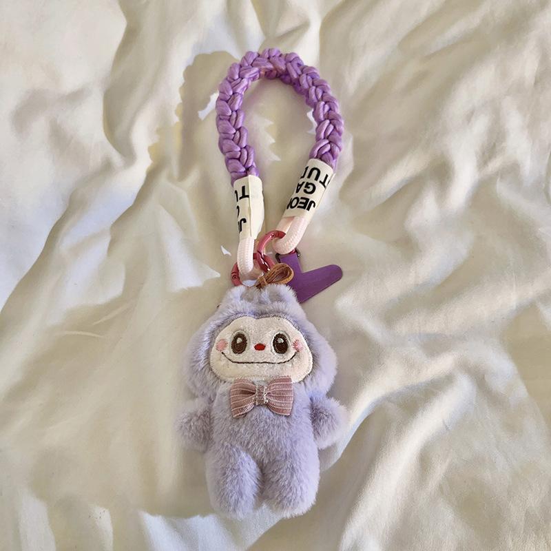 

Милый кулон Лабубу, плюшевые игрушки, брелоки, украшение для детского рюкзака, мини-аксессуары для брелока, универсальный шнурок для телефона против потери