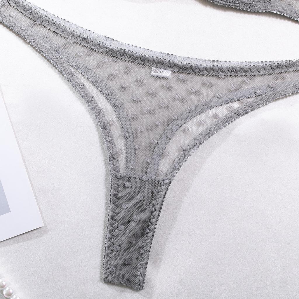 Ästhetisches Grunge Ultra Dünne Sets Damen Durchsichtig Sexy Gepunktet Halbschalen Zweiteiliges Set Mode Tanga Dessous Anzug