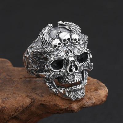 Men Pop Sterling Silver Skull Shape Open Ring