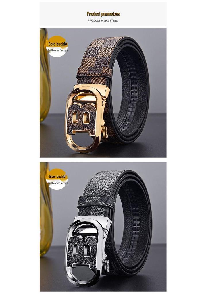 Men's Genuine Leather Automatic Buckle Belt - Korean Style, Trendy, High-grade, Fashionable Waistband for Middle-aged and Young